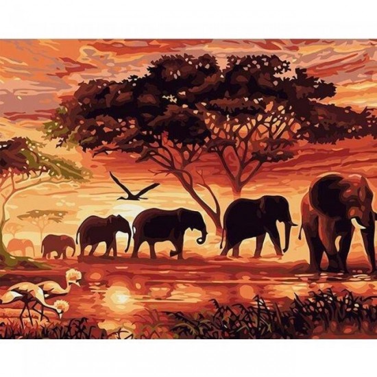 Canvas Nehir ve Filler Sayılarla Boyama Seti Rulo