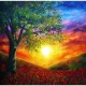 Canvas Günbatımı Ve Doğa Sayılarla Boyama Seti   Kasnaklı