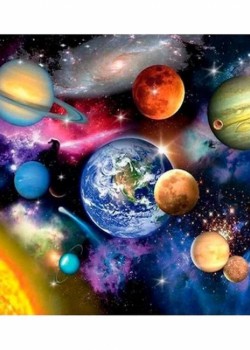 Canvas Uzay ve Gezegenler Sayılarla Boyama Seti Kasnaklı