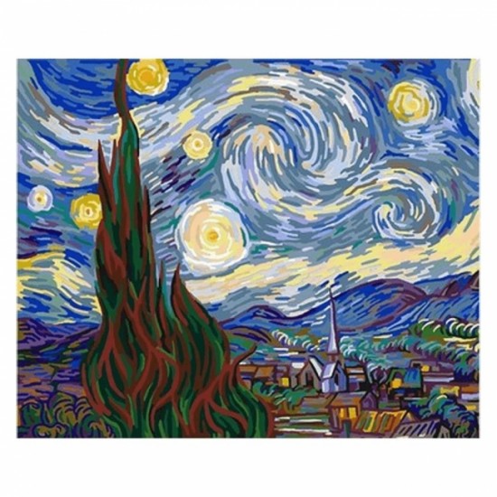 Canvas Van Gogh Yıldızlı Geceler Sayılarla Boyama Seti Kasnaklı
