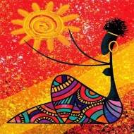 Canvas Afrika Güneşi Sayılarla Boyama Seti Kasnaklı