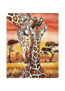 Canvas Zürafa ve Yavrusu Sayılarla Boyama Seti Kasnaklı