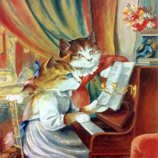 Canvas Piyano Aşıkları Kedilar Kasnaklı