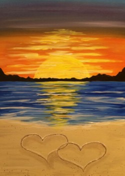 Canvas Kumsalda Kalpli Gün Batımı Sayılarla Boyama Seti Kasnaklı