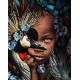 Canvas Afrikalı Çocuk Ve Kuş Sayılarla Boyama Seti  Kasnaklı